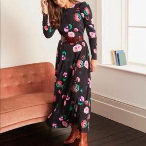 Boden Black Floral Midi Dress